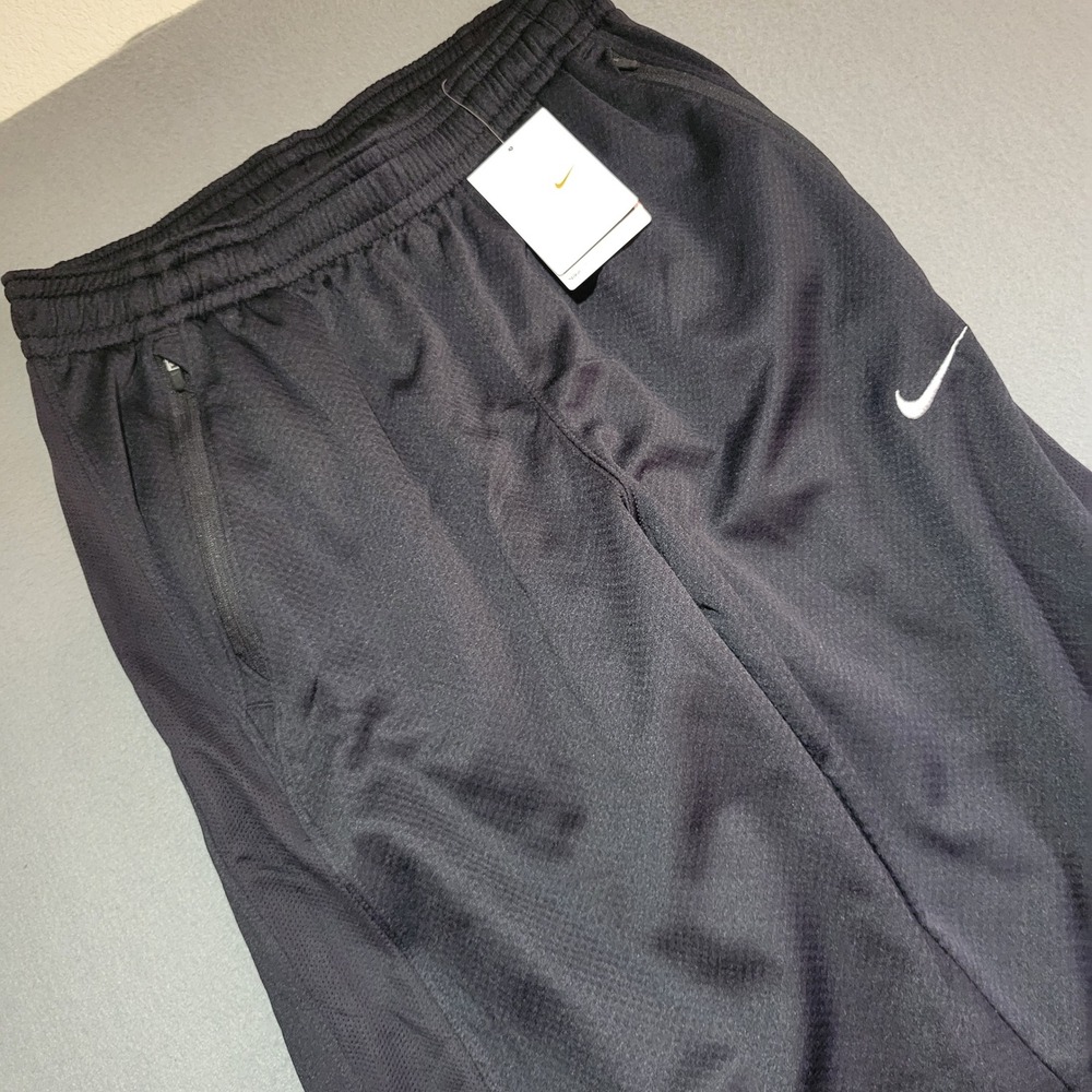 Nike Fit Dry Mens Large Black Track Pants Athletic Training Zipper Pockets NEW